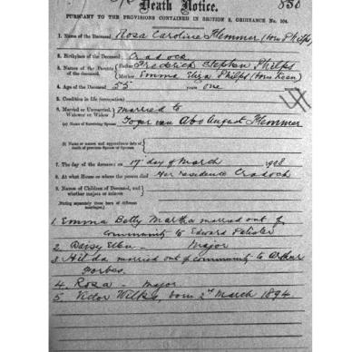 FLEMMER Rosa Caroline born PHILPS - died 17 Mar 1908