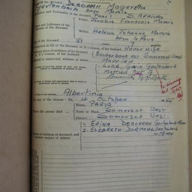 GERTENBACH Deborah Mageretha born MARAIS - Died 04/10/1955 Age 51y 7m