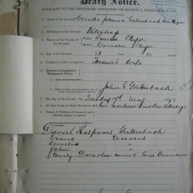 GERTENBACH Cornelia Johanna born MEYER - Died 17/05/1898 Age 81y 10m