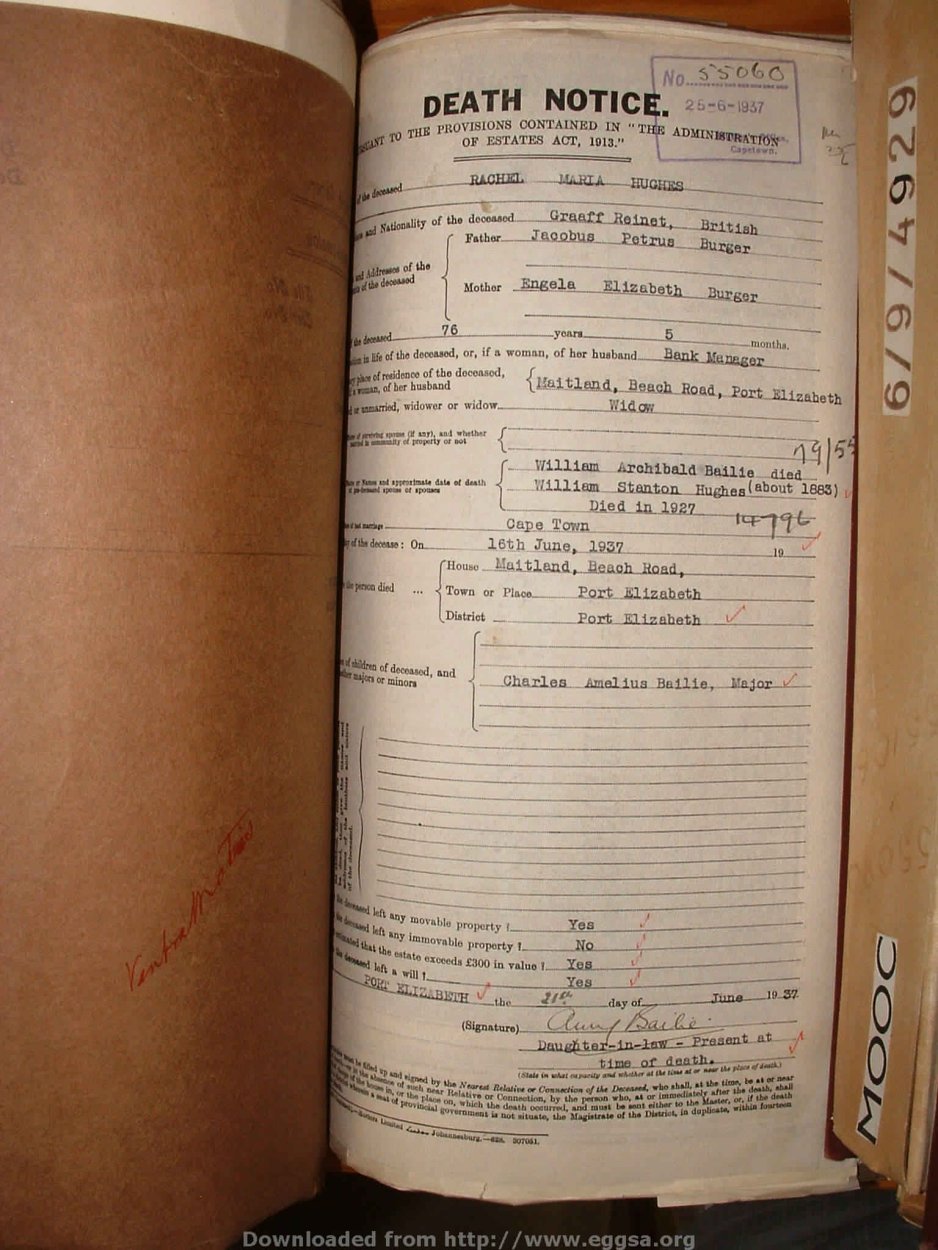 HUGHES Rachel Maria nee BURGER, 1937, MOOC 6-9-4928, 55060 HUGHES Rachel Maria nee BURGER, 1937, MOOC 6-9-4928, 55060