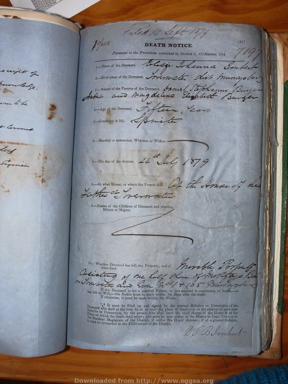JOUBERT Elsje Johanna, 1879, MOOC 6-9-170, 7197 JOUBERT Elsje Johanna, 1879, MOOC 6-9-170, 7197
