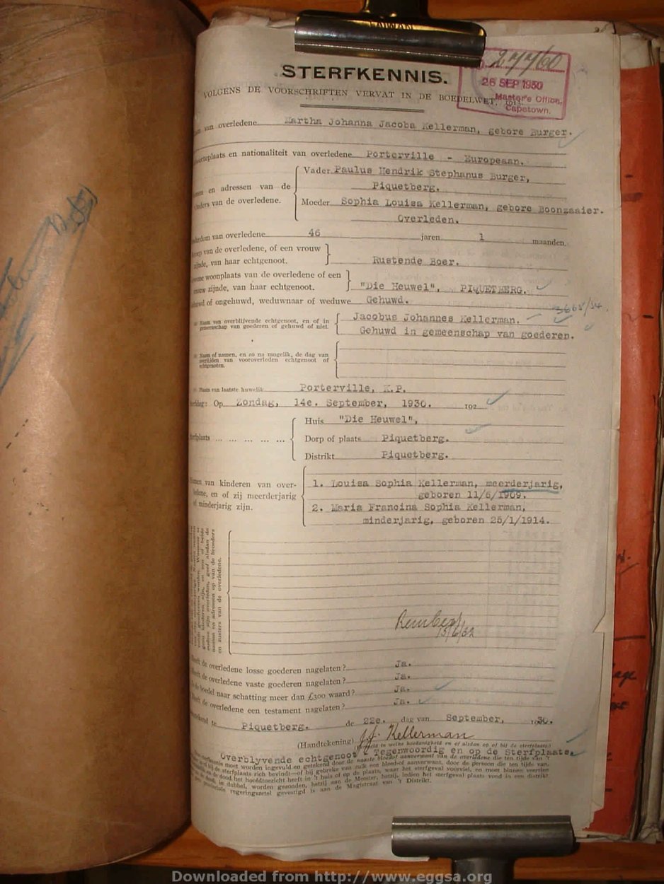 KELLERMAN Martha Johanna Jacoba nee BURGER, 1930, MOOC 6-9-3774, 27760 KELLERMAN Martha Johanna Jacoba nee BURGER, 1930, MOOC 6-9-3774, 27760