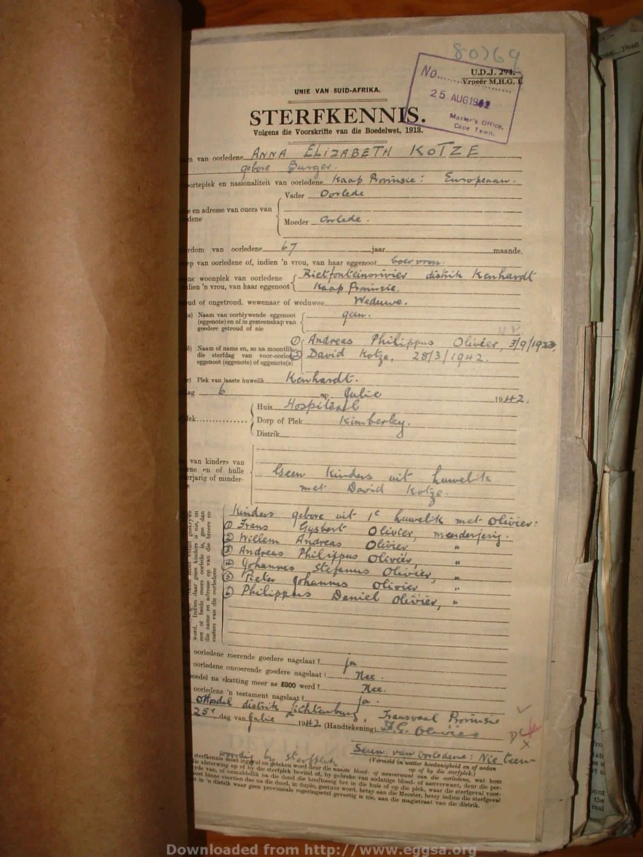 KOTZE Anna Elizabeth nee BURGER, 1942, MOOC 6-9-9323, 80769 KOTZE Anna Elizabeth nee BURGER, 1942, MOOC 6-9-9323, 80769