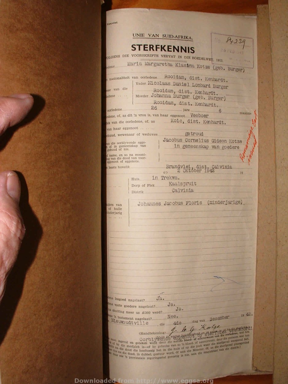 KOTZE Maria Margaretha Klasina nee BURGER, 1943, MOOC 6-9-9852, 84239 KOTZE Maria Margaretha Klasina nee BURGER, 1943, MOOC 6-9-9852, 84239