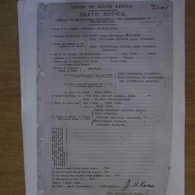KOEN Johannes Hendrik - oorlede 3 Aug 1928