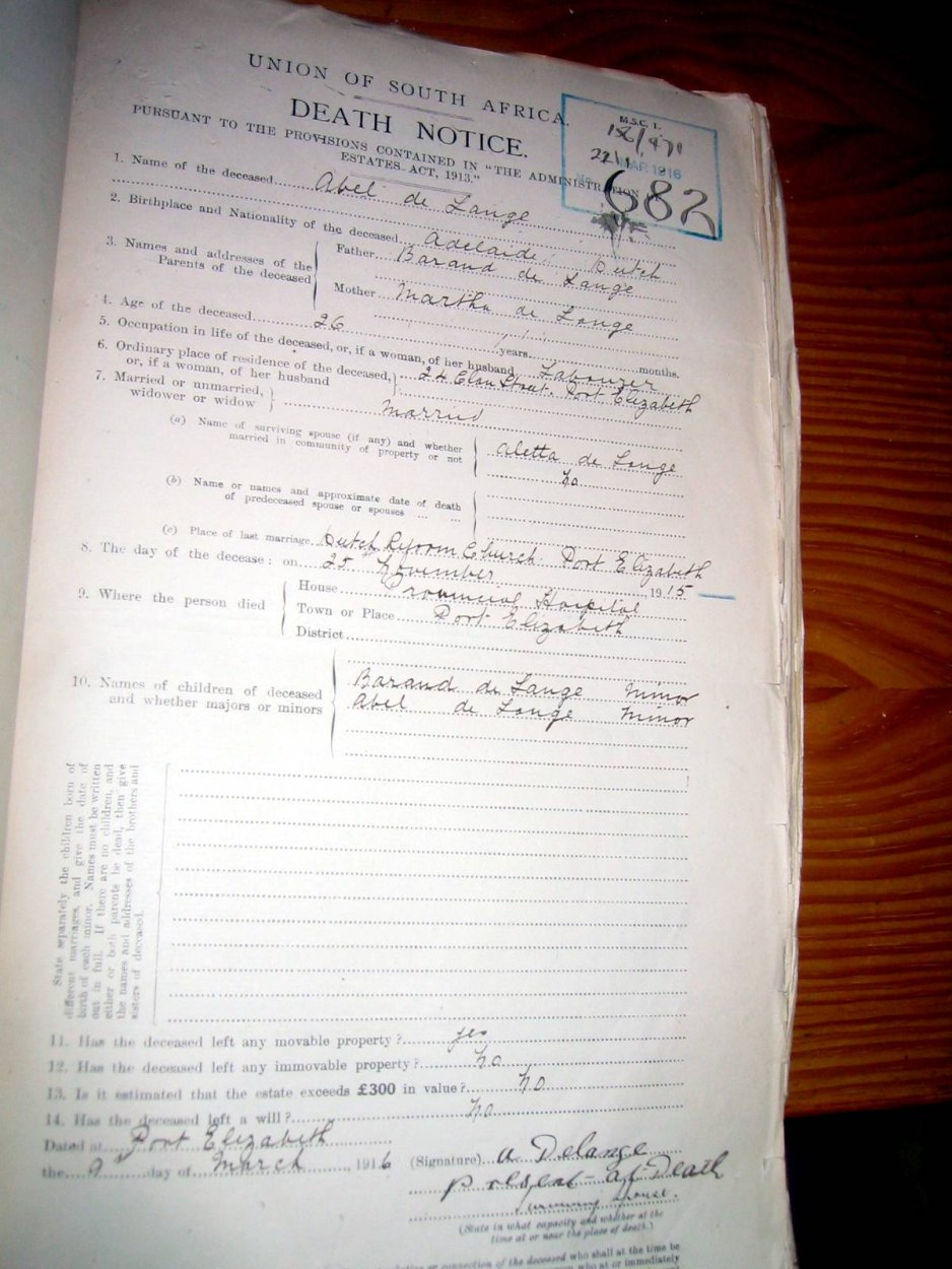LANGE Abel, 1915, MOOC 6-9-816, 682 LANGE Abel, 1915, MOOC 6-9-816, 682