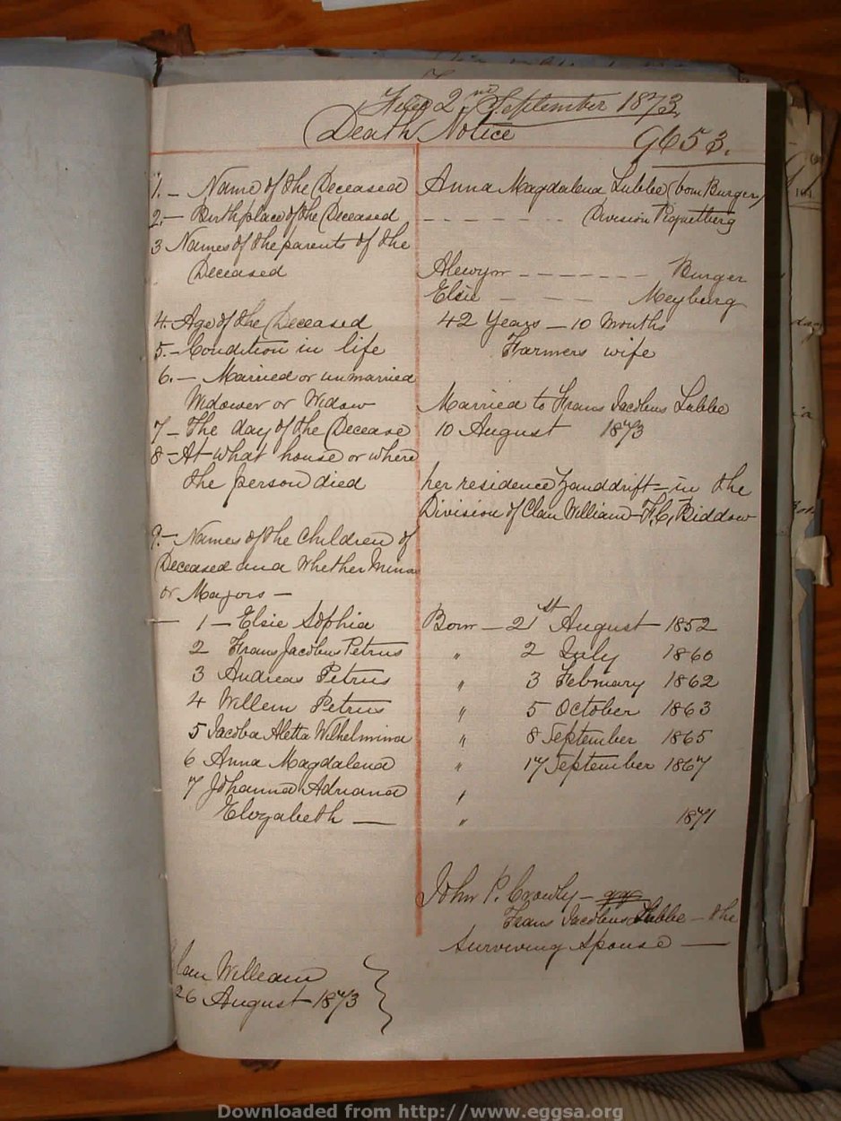 LUBBE Anna Magdalena nee BURGER, 1873, MOOC 6-9-144, 9653 LUBBE Anna Magdalena nee BURGER, 1873, MOOC 6-9-144, 9653