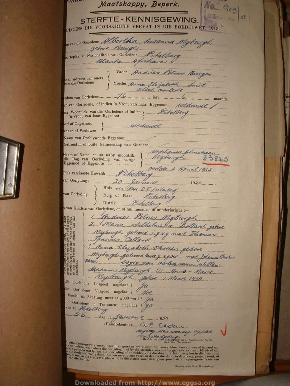MYBURGH Alberta Susanna nee BURGER, 1950, MOOC 6-9-16860, 903-50 MYBURGH Alberta Susanna nee BURGER, 1950, MOOC 6-9-16860, 903-50