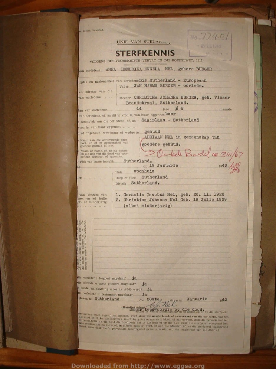 NEL Anna Hendrika Engela nee BURGER, 1942, MOOC 6-9-8577, 77401 NEL Anna Hendrika Engela nee BURGER, 1942, MOOC 6-9-8577, 77401