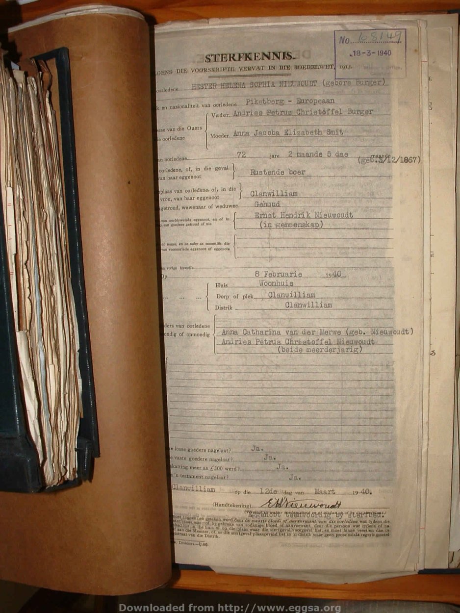 NIEWOUDT Hester Helena Sophia nee BURGER, 1940, MOOC 6-9-6127, 68149 NIEWOUDT Hester Helena Sophia nee BURGER, 1940, MOOC 6-9-6127, 68149