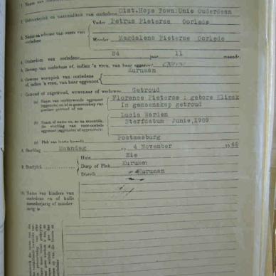 PIETERSE Christoffel Petrus - died 4 Nov 1946
