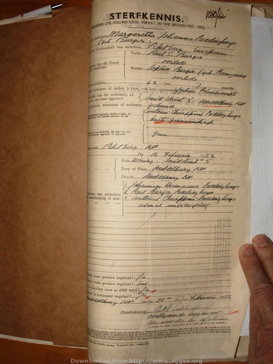 REDELINGHUYS Margaretha Johanna nee BURGER, 1952, MOOC 6-9-19366, 1080-52 REDELINGHUYS Margaretha Johanna nee BURGER, 1952, MOOC 6-9-19366, 1080-52