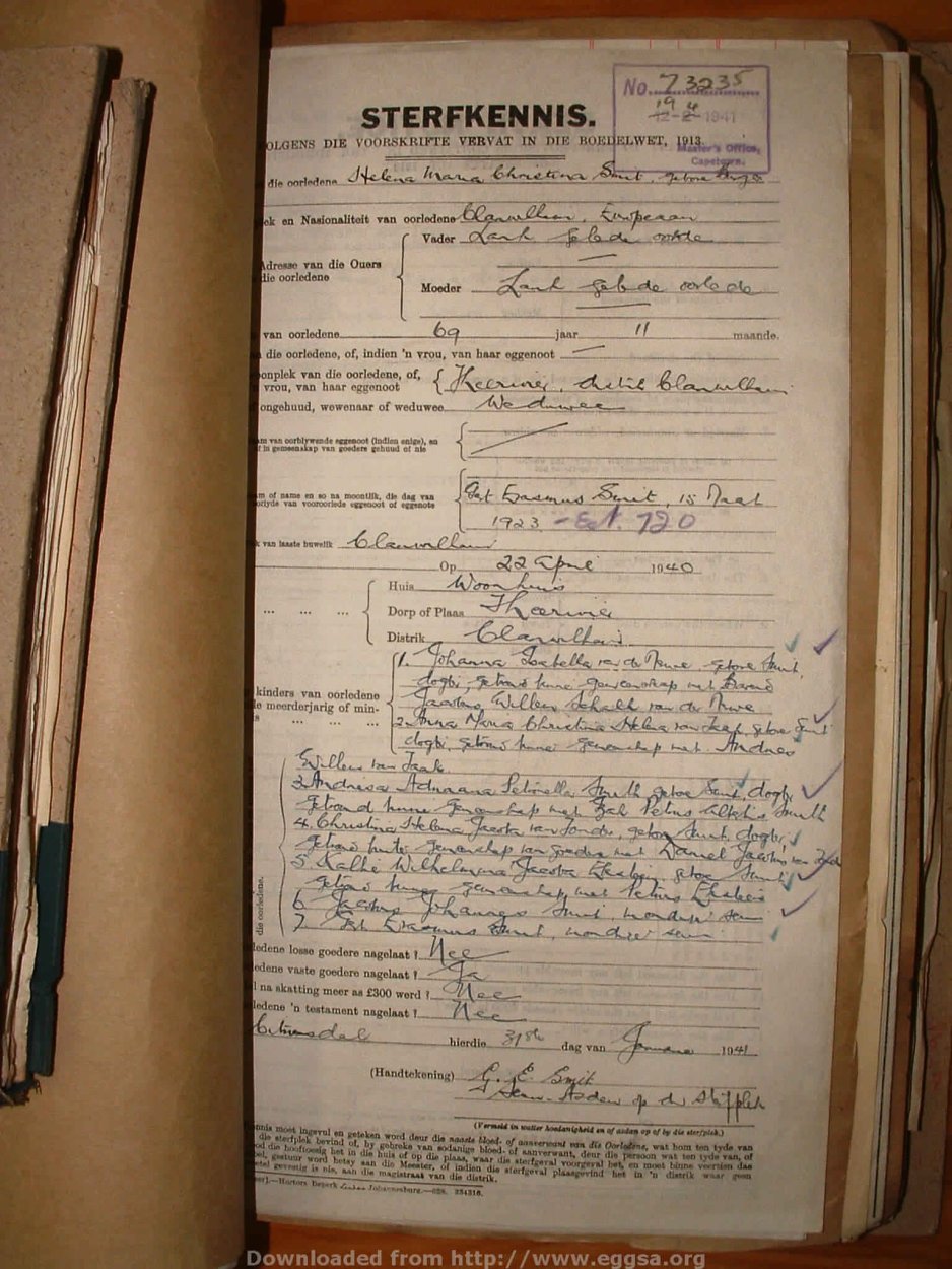 SMIT Helena Christina nee BURGER, 1941, MOOC 6-9-7507, 73235 SMIT Helena Christina nee BURGER, 1941, MOOC 6-9-7507, 73235