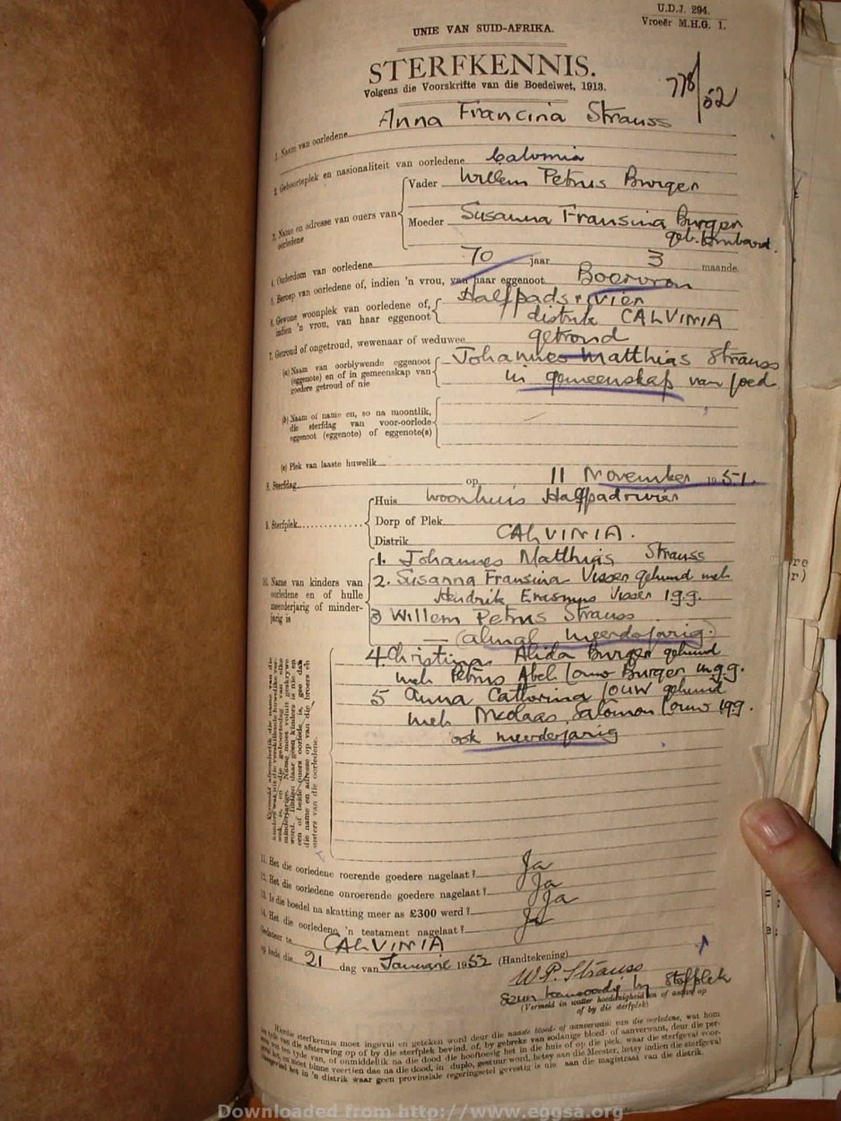 STRAUSS Anna Francina nee BURGER, 1952, MOOC 6-9-19312, 778-52 STRAUSS Anna Francina nee BURGER, 1952, MOOC 6-9-19312, 778-52