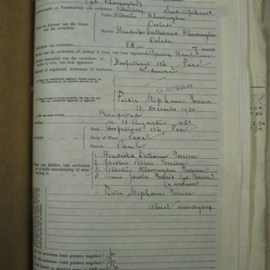 TOERIEN Wilhelmina Margaretha born KLAVERDYN - Died 18/08/1951 - Age 84y 7m