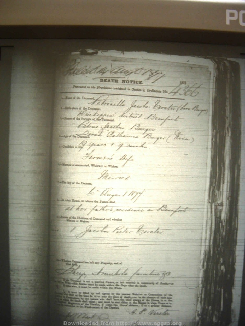 VERSTER Petronella Jacoba nee BURGER, 1877, MOOC 6-9-160, 4366 VERSTER Petronella Jacoba nee BURGER, 1877, MOOC 6-9-160, 4366