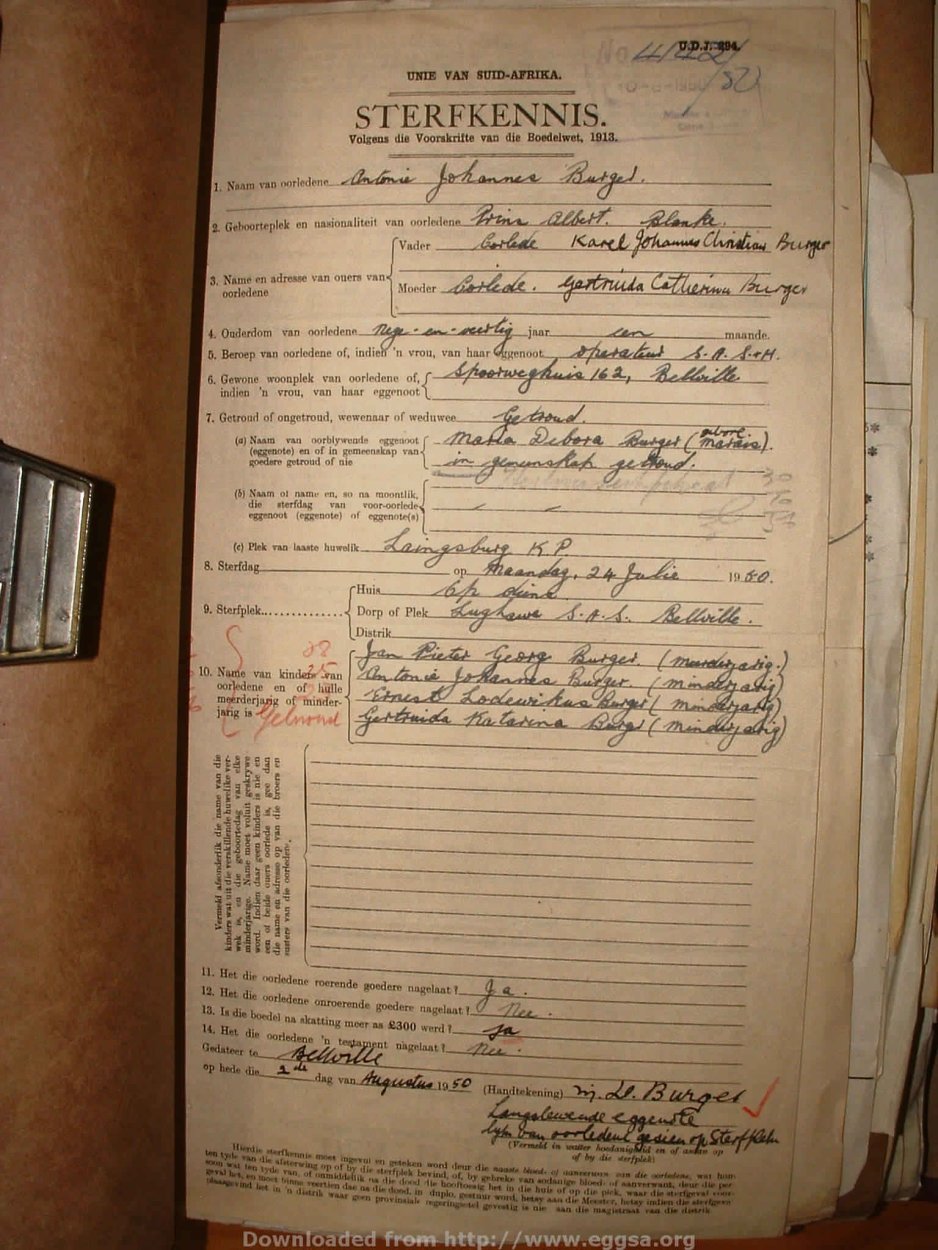 BURGER Antonie Johannes, 1950, MOOC 6-9-17389, 4142-50 BURGER Antonie Johannes, 1950, MOOC 6-9-17389, 4142-50