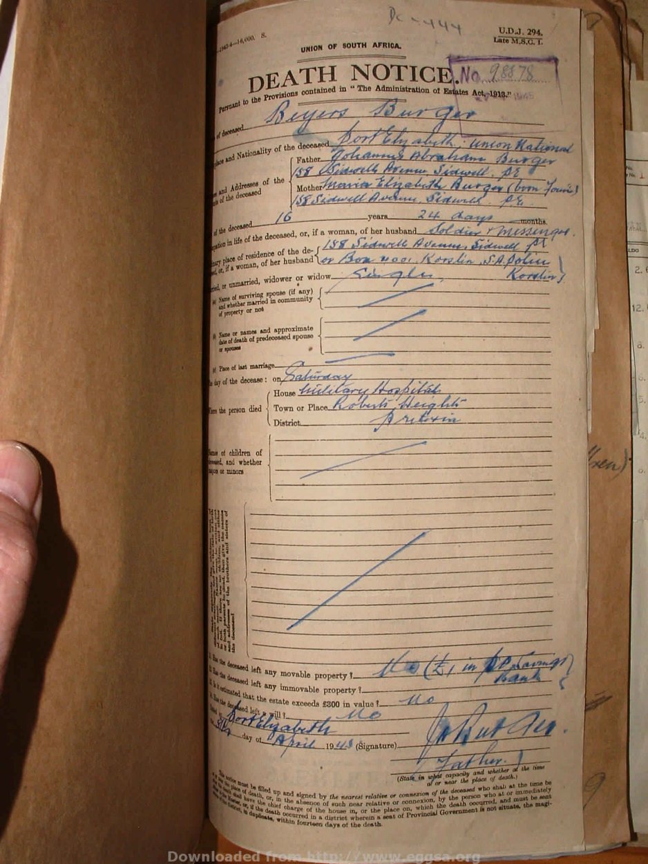 BURGER Beyers, 1945, MOOC 6-9-11775, 98878 BURGER Beyers, 1945, MOOC 6-9-11775, 98878
