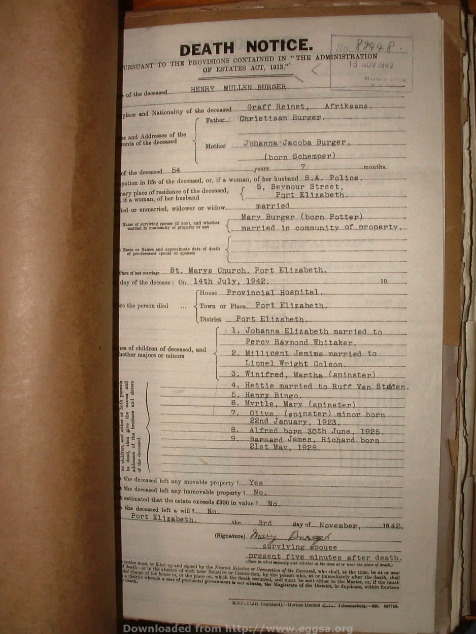 BURGER Henry Mullen, 1942, MOOC 6-9-9614, 82448 BURGER Henry Mullen, 1942, MOOC 6-9-9614, 82448