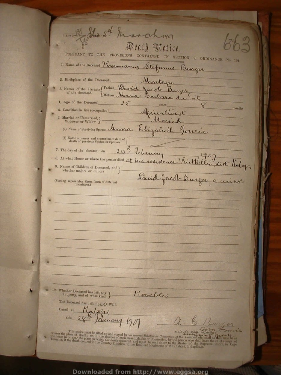 BURGER Hermanus, 1907, MOOC 6-9-566, 663 BURGER Hermanus, 1907, MOOC 6-9-566, 663