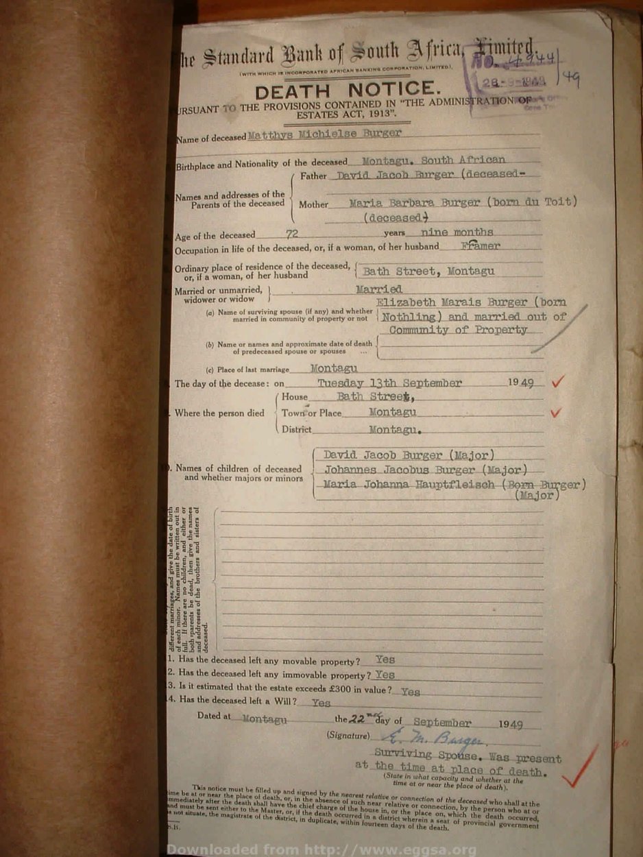 BURGER Matthys Michielse, 1949, MOOC 6-9-16452, 4944-49 BURGER Matthys Michielse, 1949, MOOC 6-9-16452, 4944-49