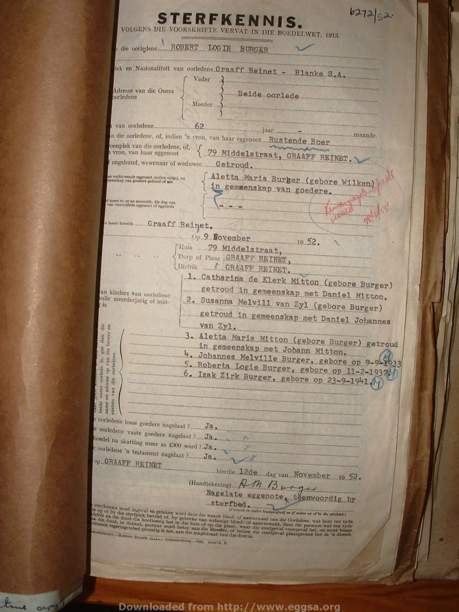 BURGER Robert Logie, 1952, MOOC 6-9-20333, 6272-52 BURGER Robert Logie, 1952, MOOC 6-9-20333, 6272-52
