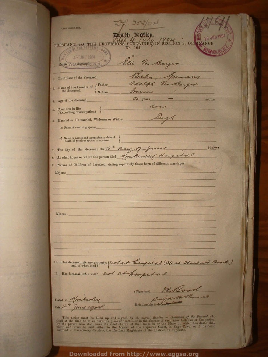 BURGER Elis VON, 1904, MOOC 6-9-502, 1791 BURGER Elis VON, 1904, MOOC 6-9-502, 1791