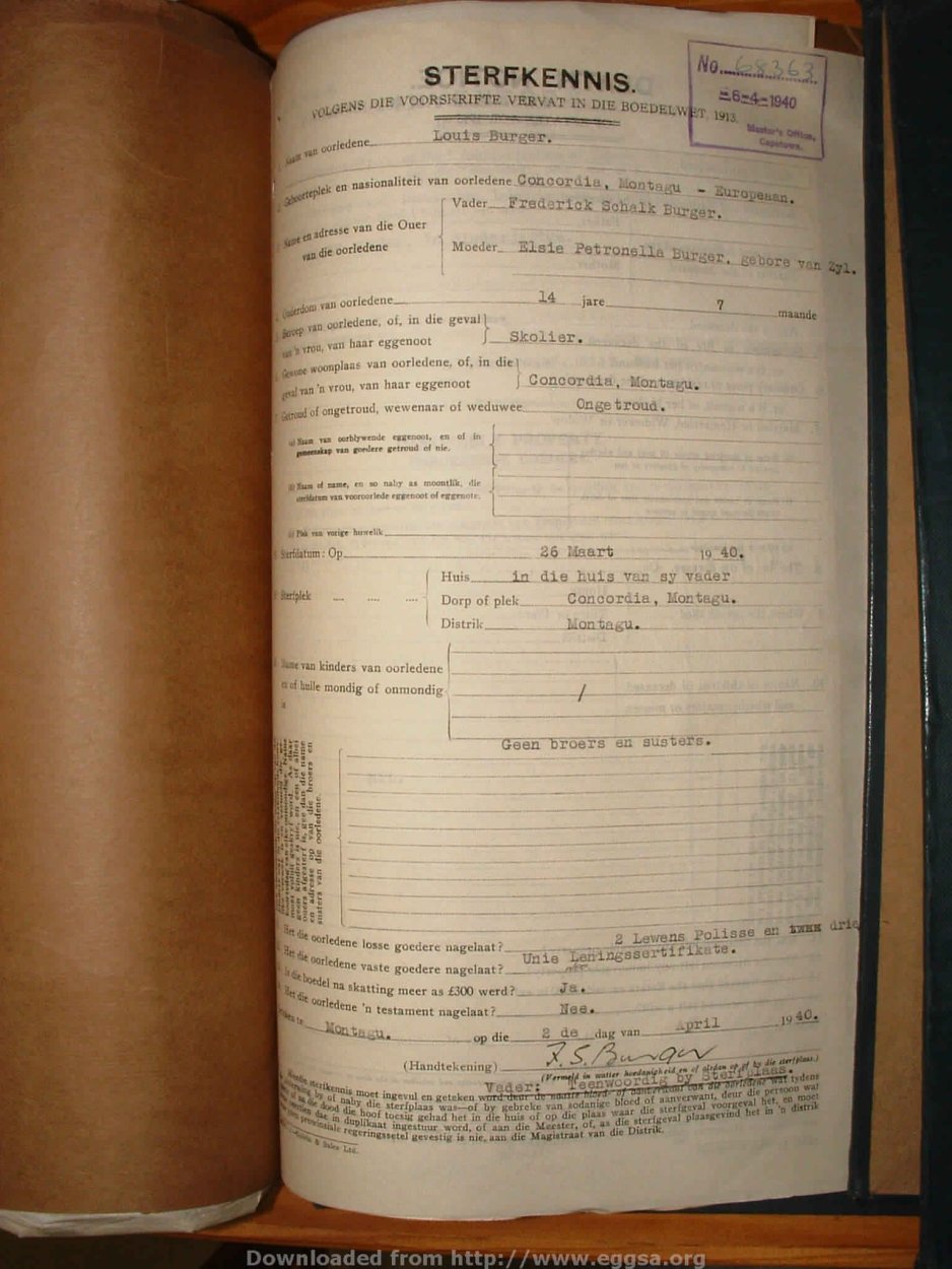 BURGER Louis, 1940, MOOC 6-9-6189, 68363 BURGER Louis, 1940, MOOC 6-9-6189, 68363