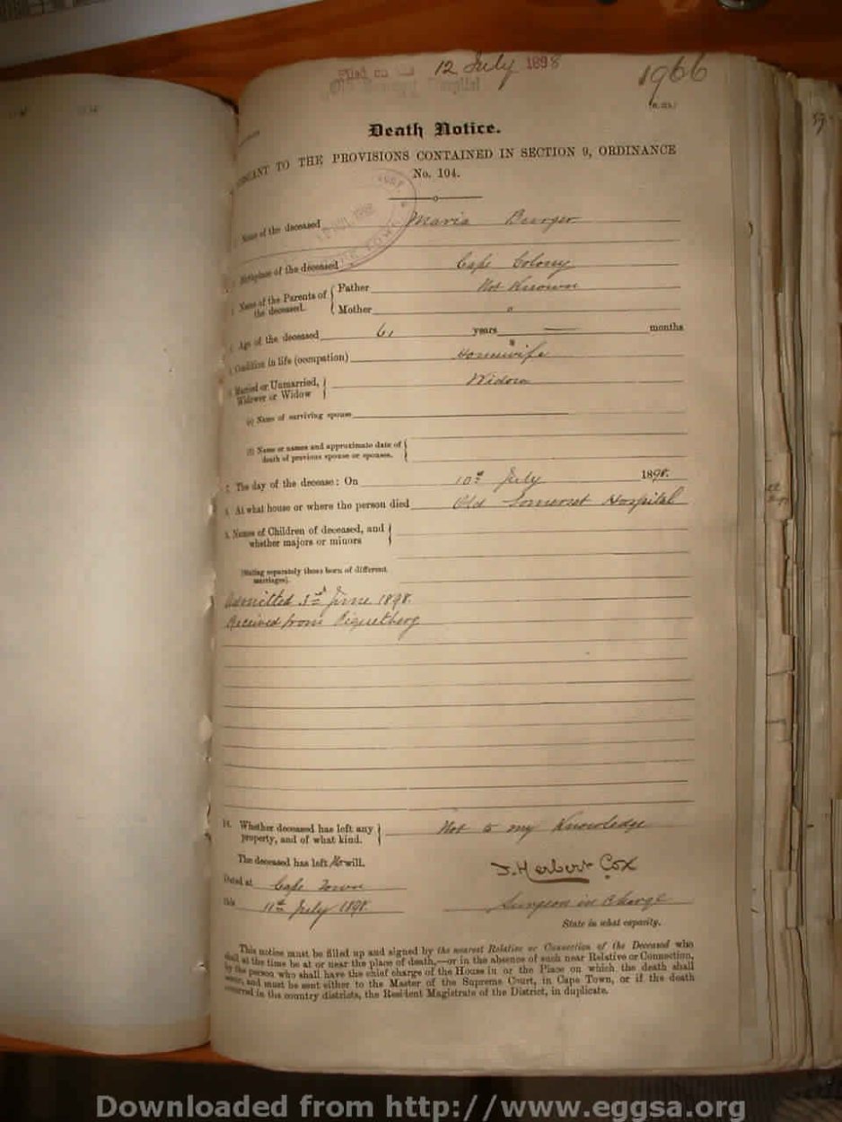 BURGER Maria, 1898, MOOC 6-9-378, 1966 BURGER Maria, 1898, MOOC 6-9-378, 1966