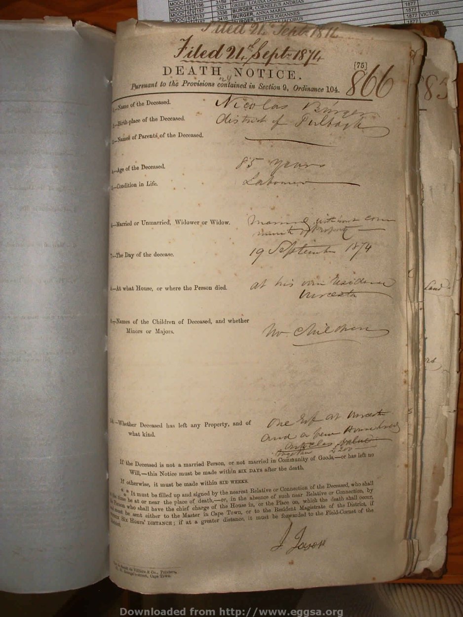 BURGER Nicolaas, 1874, MOOC 6-9-148, 866 BURGER Nicolaas, 1874, MOOC 6-9-148, 866