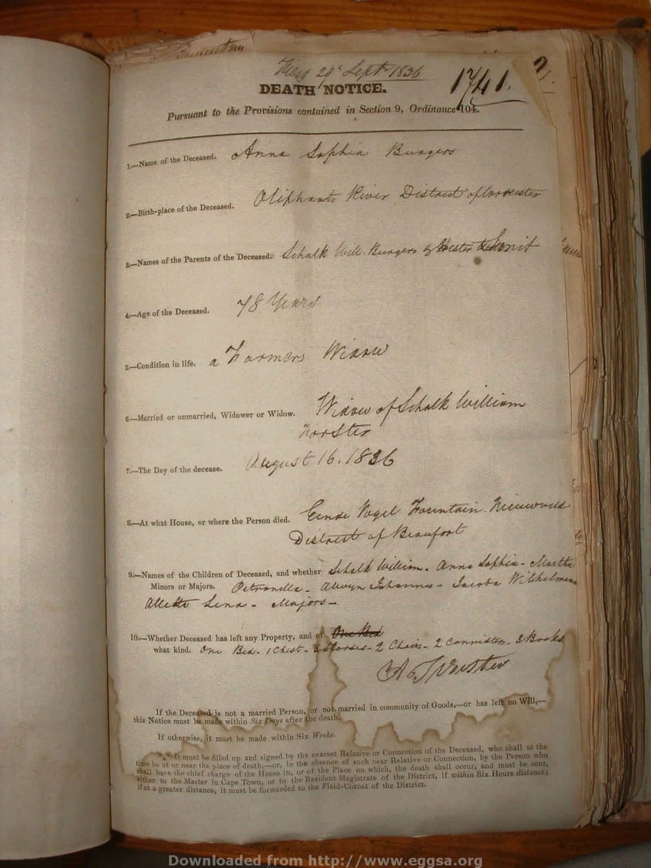 BURGERS Anna Sophia, 1836, MOOC 6-9-9, 1741 BURGERS Anna Sophia, 1836, MOOC 6-9-9, 1741