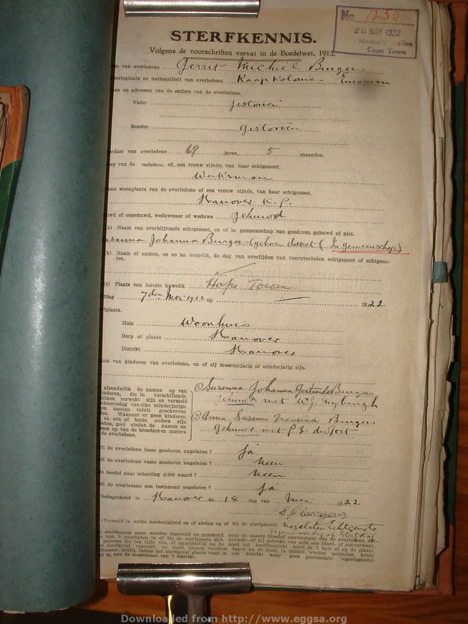 BURGERS Gerrit Michiel, 1922, MOOC 6-9-2290, 1250 BURGERS Gerrit Michiel, 1922, MOOC 6-9-2290, 1250