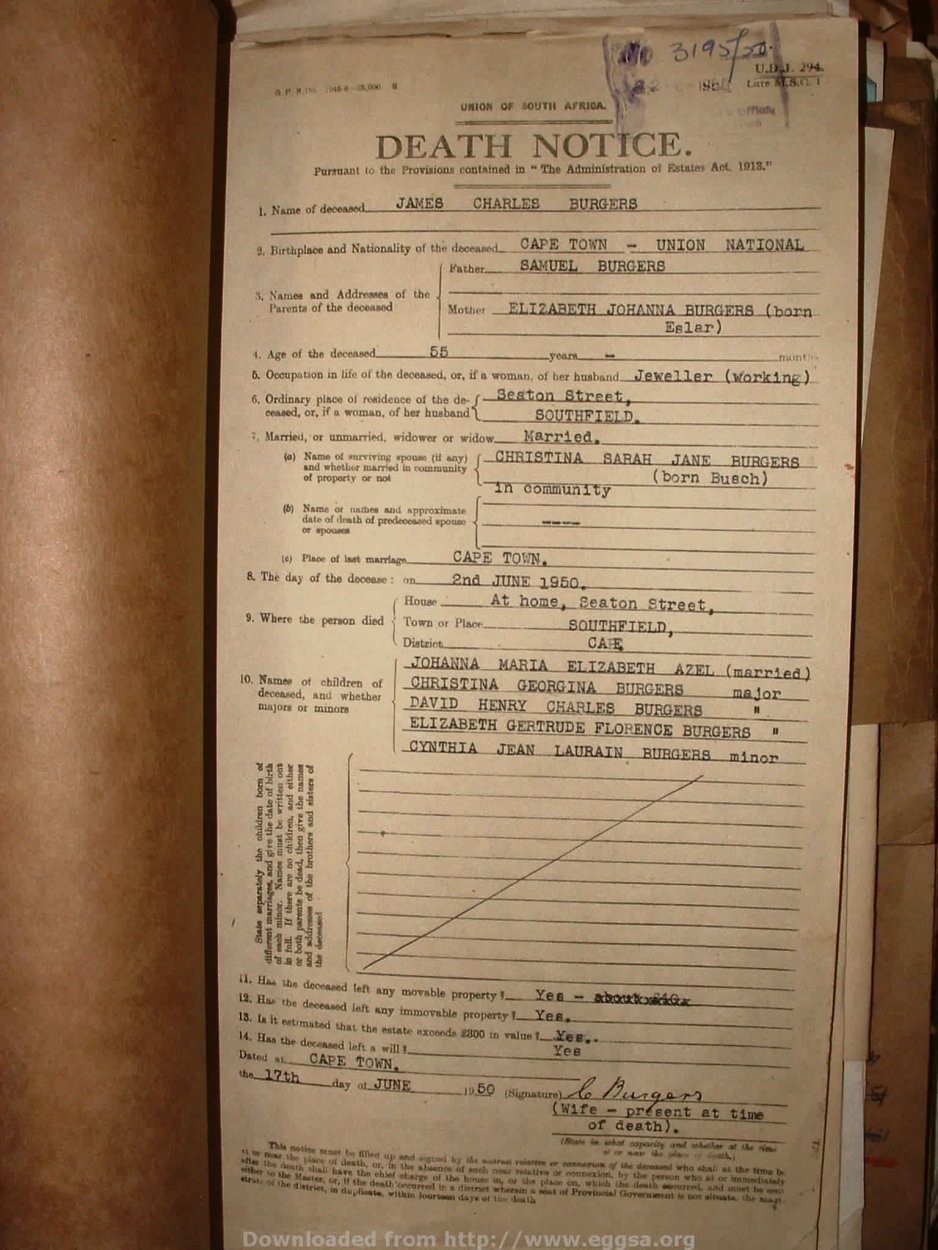 BURGERS James Charles, 1950, MOOC 6-9-17234, 3195-50 BURGERS James Charles, 1950, MOOC 6-9-17234, 3195-50