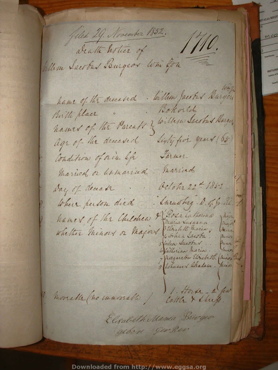 BURGERS Willem Jacobus, 1852, MOOC 6-9-60, 1710 BURGERS Willem Jacobus, 1852, MOOC 6-9-60, 1710