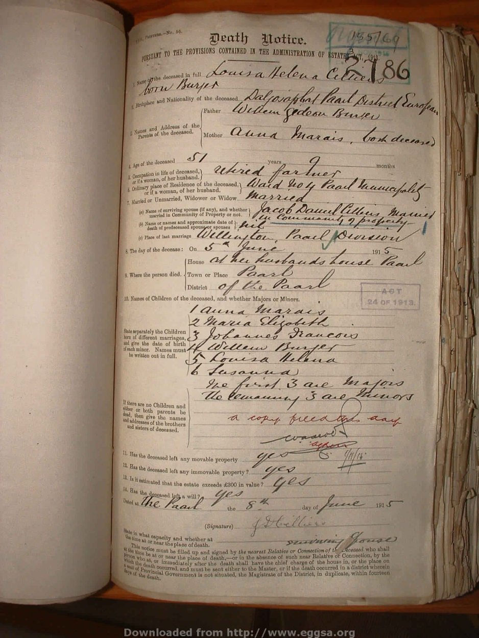 CILLIERS Louisa Helena nee BURGER, 1915, MOOC 6-9-802, 2786 CILLIERS Louisa Helena nee BURGER, 1915, MOOC 6-9-802, 2786