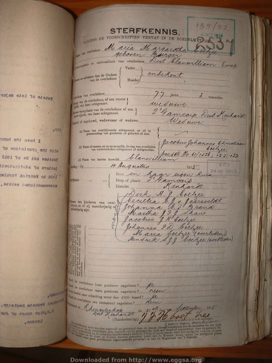 COETZEE Maria Margaretha nee BURGER, 1915, MOOC 6-9-799, 2537 COETZEE Maria Margaretha nee BURGER, 1915, MOOC 6-9-799, 2537