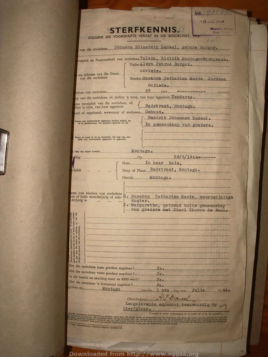 DANEEL Johanna Elizabeth nee BURGER, 1944, MOOC 6-9-11036, 93166 DANEEL Johanna Elizabeth nee BURGER, 1944, MOOC 6-9-11036, 93166