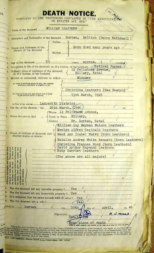 William Leathern 1946 Death Notice 2 William Leathern 1946 Death Notice 2