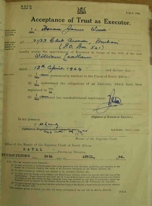 William Leathern 1946 Exec Accept