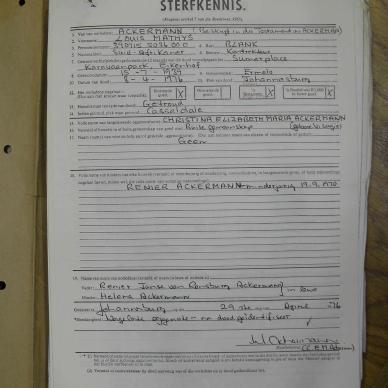 ACKERMANN Louis Mathys - died 8 Apr 1976