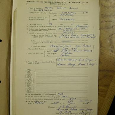 BRINK Henry Glenn - died 19 Jun 1965