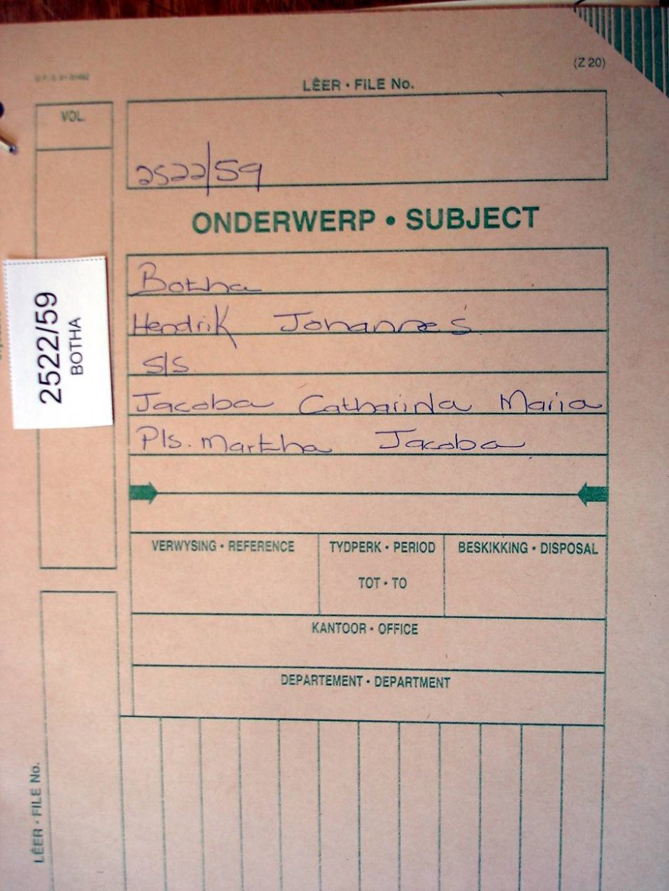 2522-59 BOTHA Hendrik Johannes a 2522-59 BOTHA Hendrik Johannes a