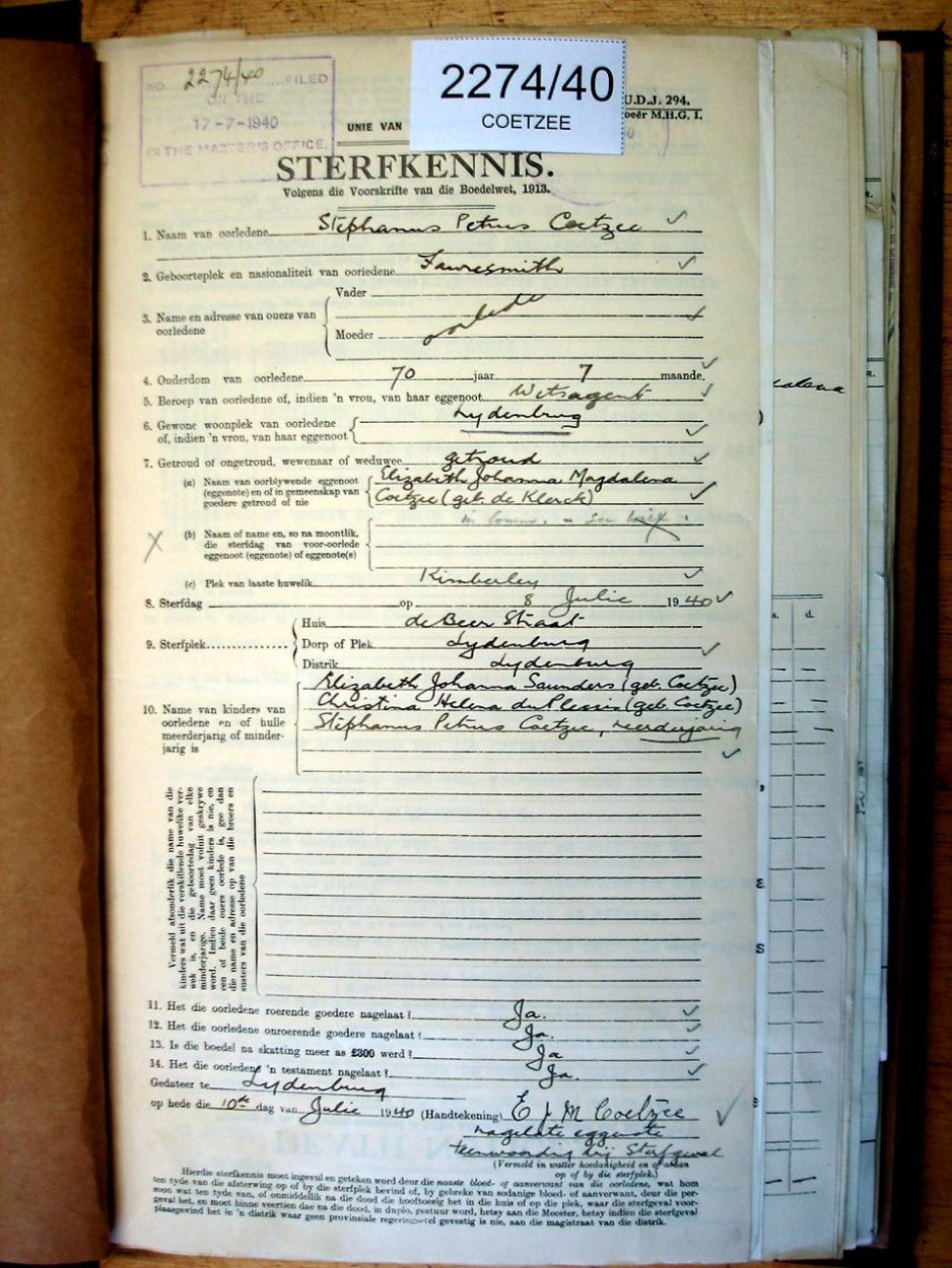 2274-40 COETZEE Stephanus Petrus b 2274-40 COETZEE Stephanus Petrus b
