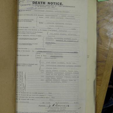 COOMANS Johannes Christiaan Lourens - died 11 Nov 1950