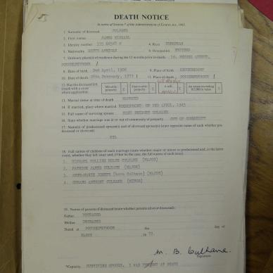 CULHANE James Michael - died 28 Feb 1972