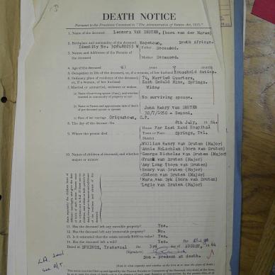 DRUTEN Leonora VAN born VAN DER MERWE - died 8 Jul 1964