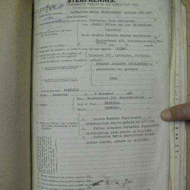 ENGELBRECHT Catharina Maria born VAN DER WESTHUIZEN - died 6 Nov 1946