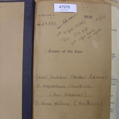 ERASMUS Daniel Jakobus Elardus - oorlede 16 Okt 1921