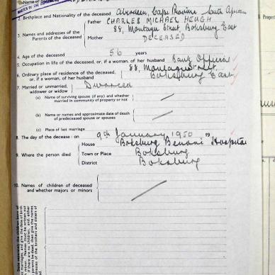 HEUGH Frederick Charles - died 9 Jan 1950