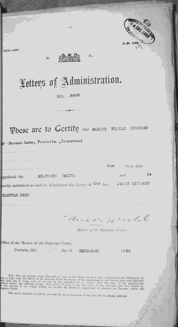 1905 TAB MHG 08889 HART JAMES RICHARD KLOPPER 05 1905 TAB MHG 08889 HART JAMES RICHARD KLOPPER 05